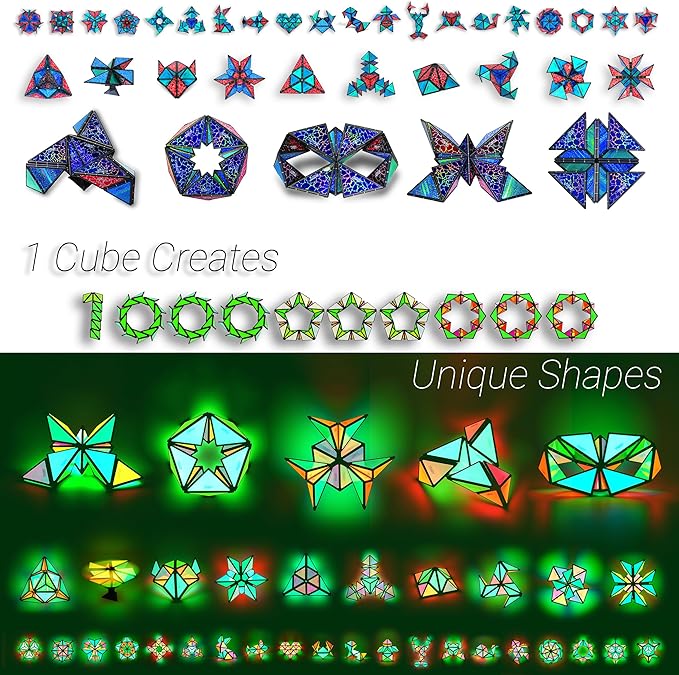 TOSY Magnet Pyramid Glow - 1 Cube Transforms into 1 Billion Shapes, 12 Pieces, 243 Rare Earth Magnets, Glowing, Holographic Design Magnet Tiles Creative Puzzle STEM/STEAM Toy, 4-Pack