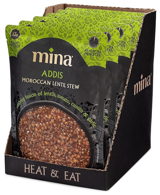 Mina Moroccan Lentils, Ready to Eat, Lentils High In Plant Based Protein, Vegan, Non-GMO, Gluten Free, Kosher, Microwavable, Packaged Meals & Side Dishes, 10 oz (Pack of 6)