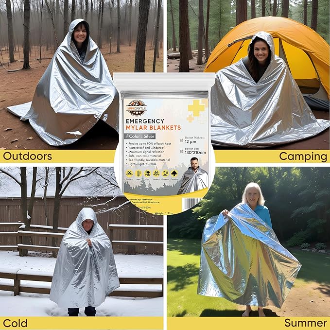 Emergency Mylar Blankets 130 * 210 Cm Large Reusable Thermal Space Blanket Survival Rescue Insulating Reflective foil kit Outdoors Hiking Camping Blanket First Aid Car Emergency Kit Pack of 50