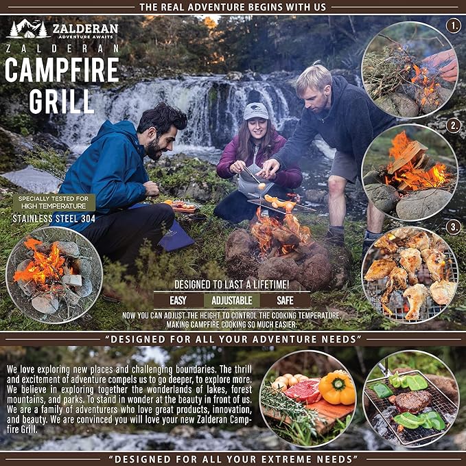 Campfire Grill ??Small, Lightweight 304 Stainless Steel Cooking Grate for Camping, Hiking, Backpacking ??Portable Campfire Cooking Grill for 1?? People