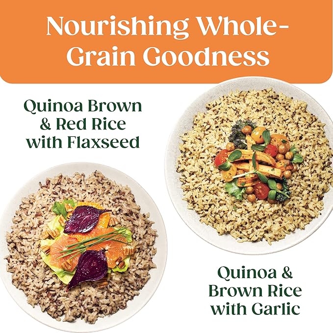 SEEDS OF CHANGE Organic Rice Variety Pack Quinoa and Brown Rice with Garlic & Quinoa Brown & Red Rice with Flaxseed, Microwaveable Ready to Heat, 8.5 Ounces (Pack of 6)