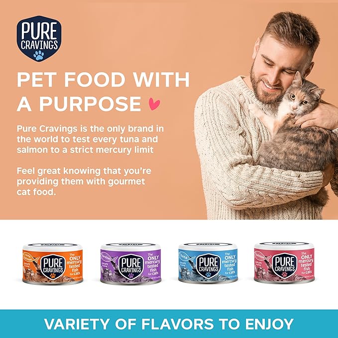 Pure Cravings Wet Cat Food Canned Tuna Cutlets in Gravy, 100% Mercury-Tested, Moist Can Fish for Cats, Grain-Free, Protein, Non-GMO, Pack of 12