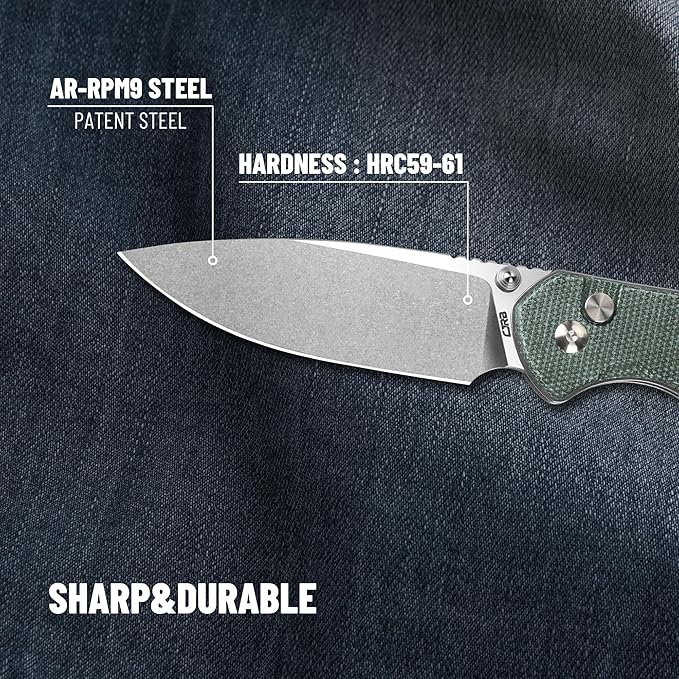 CJRB CUTLERY Pocket Knife Pyrite (J1925L) Button Lock EDC Large Foldable Knife AR-RPM9 Steel Blade and Green Micarta Handle Pink Outdoor for Women Men for Gifts