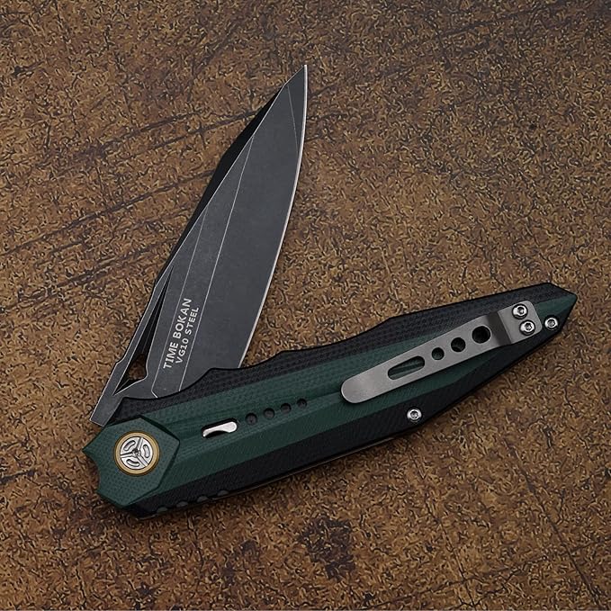 outdoor folding pocket knife 3.7 inch VG10 Steel Blade, G10 handle, titanium clip, EDC fin multi-purpose hunting knife, suitable for outdoor camping, hiking and fishing portable knife