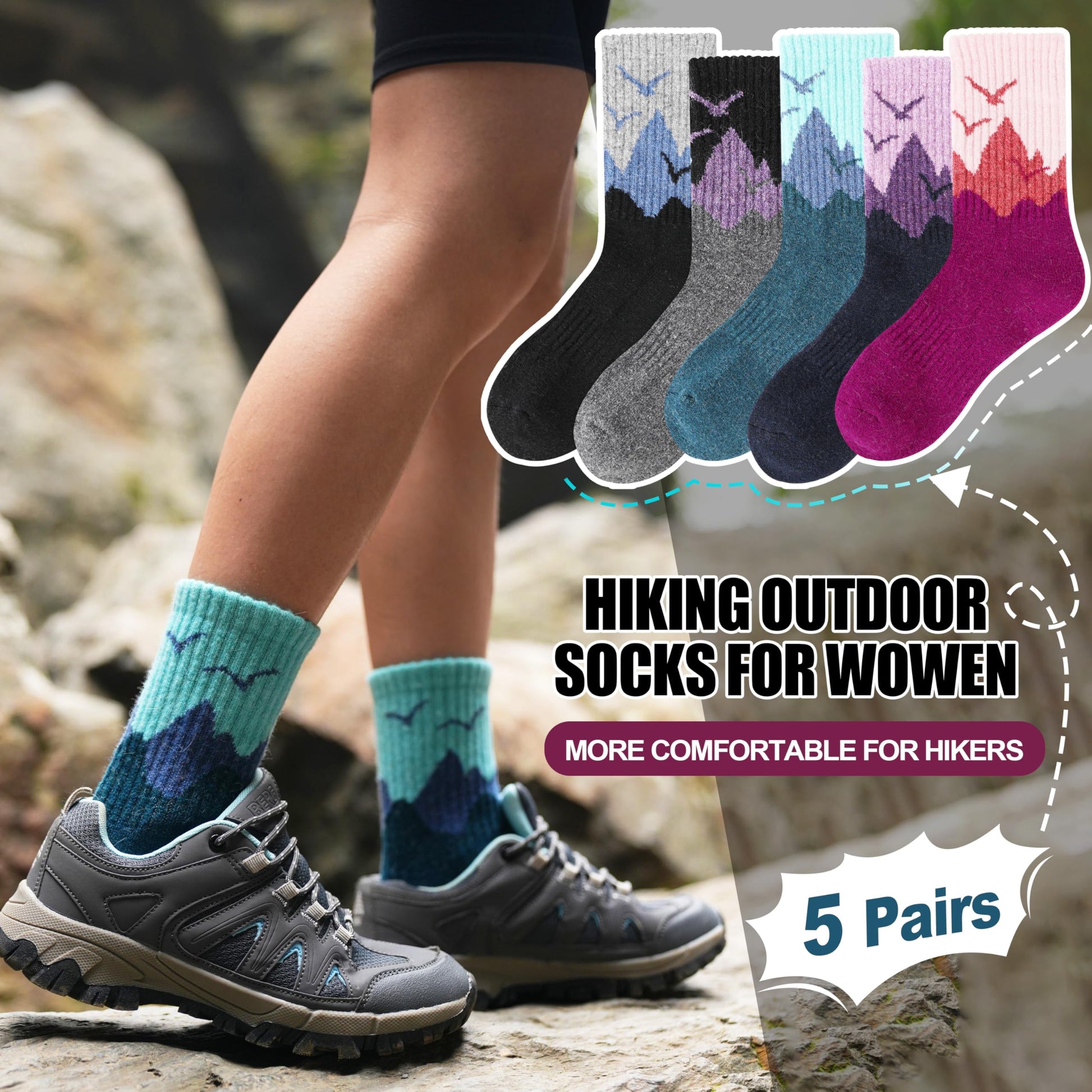 EBMORE Womens Merino Wool Hiking Socks Thermal Warm Winter Boot Crew Cushion Work Gift Socks 5