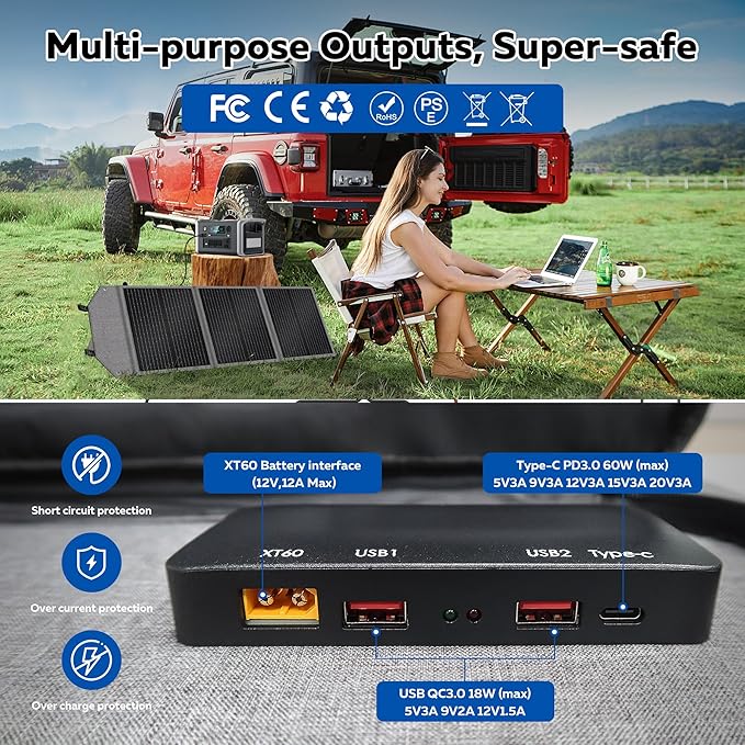 100W Portable Solar Panel for Camping RV Marine - Foldable Solar Panel Kit with Adjustable Kickstand, High Efficiency 23%, USB/Type-C/XT60/MC4 Outputs