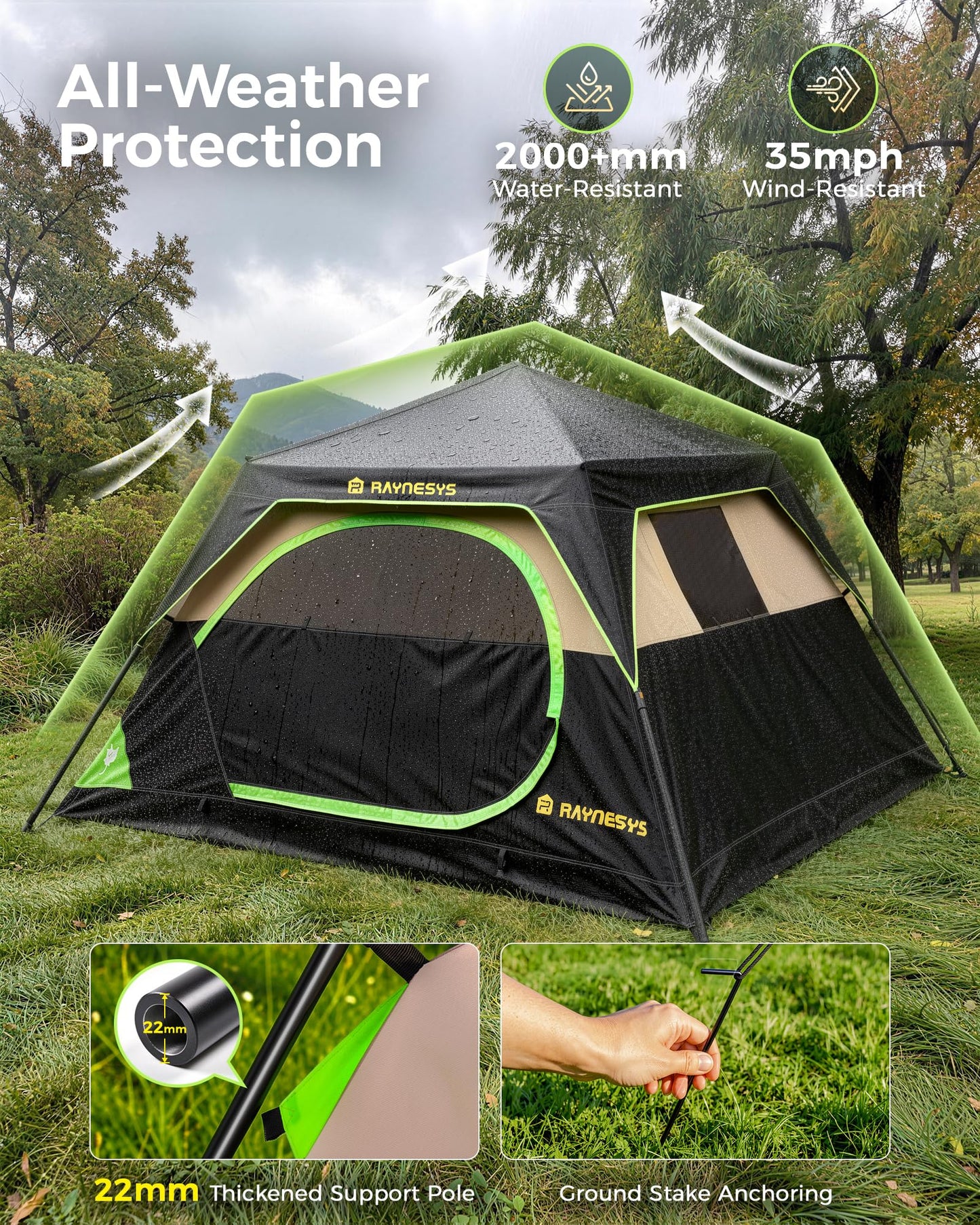 6 Person Camping Tent, Setup in 60 Seconds, Waterproof,Outdoor Camping