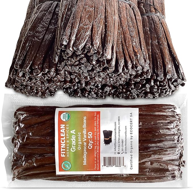 50 Organic Grade A Madagascar Vanilla Beans. Certified USDA Organic for Extract and All Things Vanilla by FITNCLEAN VANILLA. Bulk Fresh NON-GMO Pods.