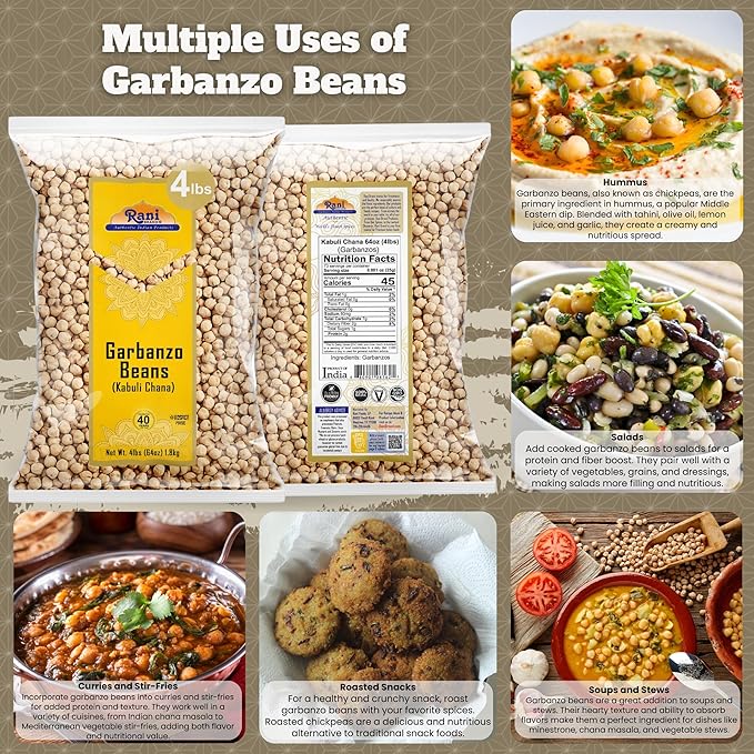 Rani Garbanzo Beans (Kabuli Chana) 64oz (4lbs) 1.81kg Bulk ~ All Natural | Vegan | Gluten Friendly | NON-GMO | Kosher | Indian Origin