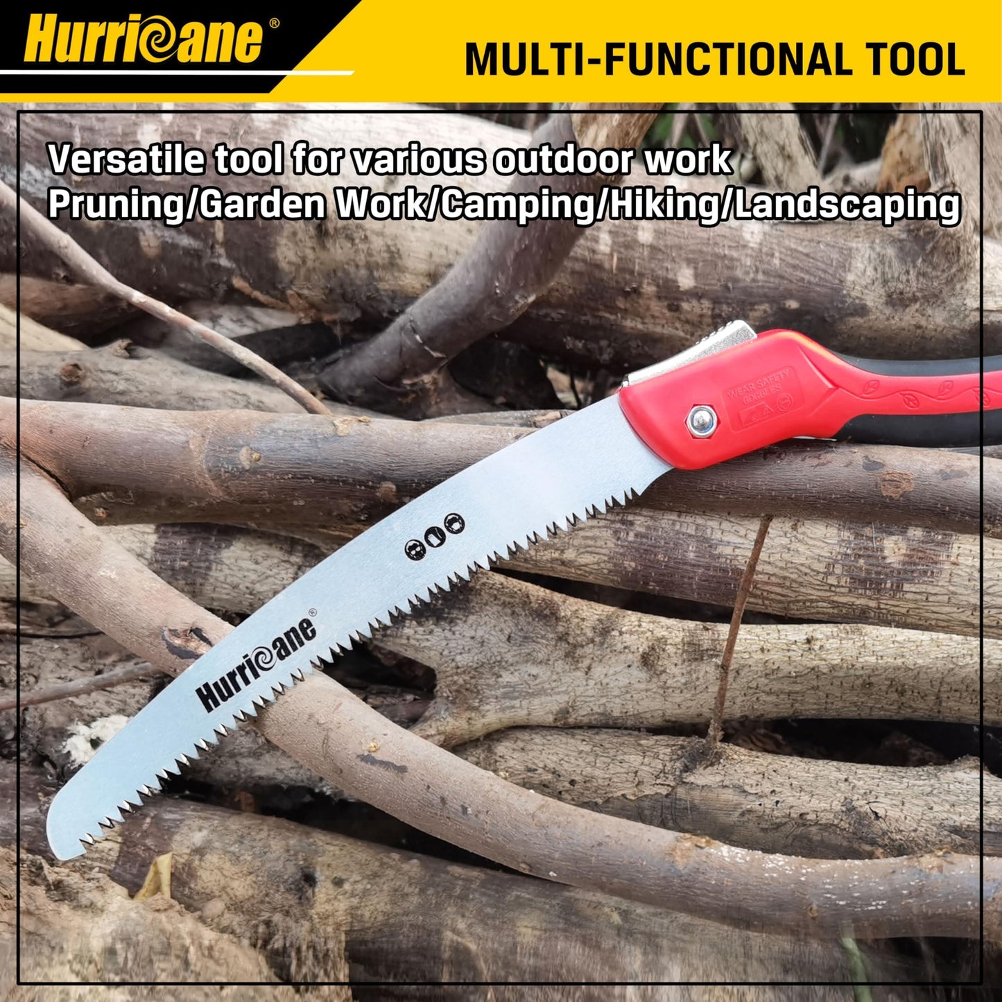 HURRICANE 10" Folding Hand Saw, SK5 Steel Blade with Triple-Cut Razor Teeth – Portable Foldable