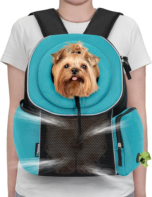 PetAmi Front Carrier Backpack, Ventilated Adjustable Pet Chest Carrier for Dog Cat, Hiking Camping Travel, Small Puppy Medium Cat Carrying Bag, Max 10 lb, Sea Blue