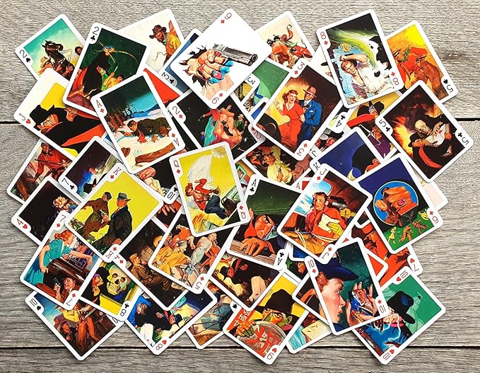Mystery and Adventure Playing Cards (Poker Deck 54 Cards All Different) Vintage Hardboiled Detective Crime Action Comic Book Illustration Collection