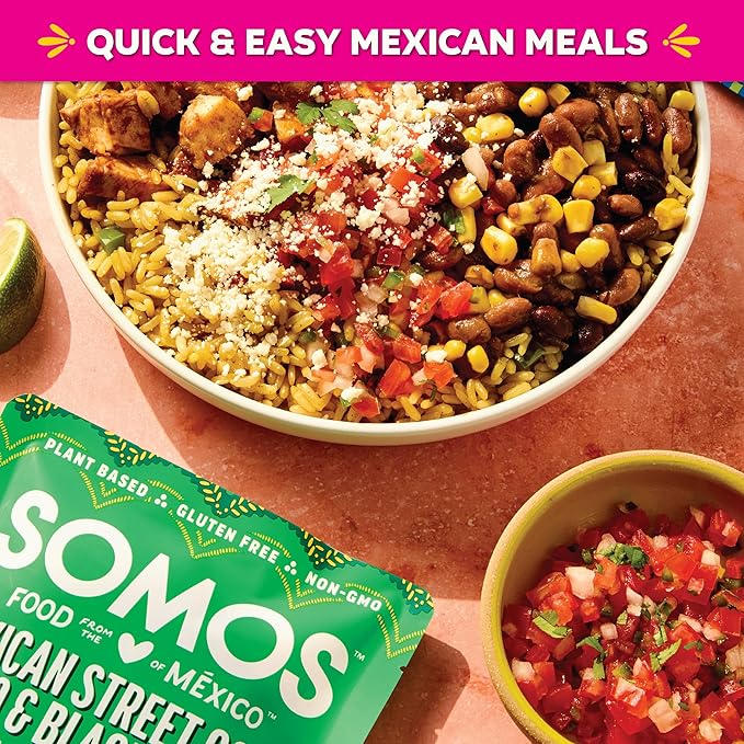 SOMOS Mexican Street Corn Pinto & Black Beans | Gluten Free, Non-GMO, Vegan Ready-to-Eat Microwavable Meals - Healthy & Plant Based Convenience - Perfect for Quick, Healthy Dining | 10oz (Pack of 6)