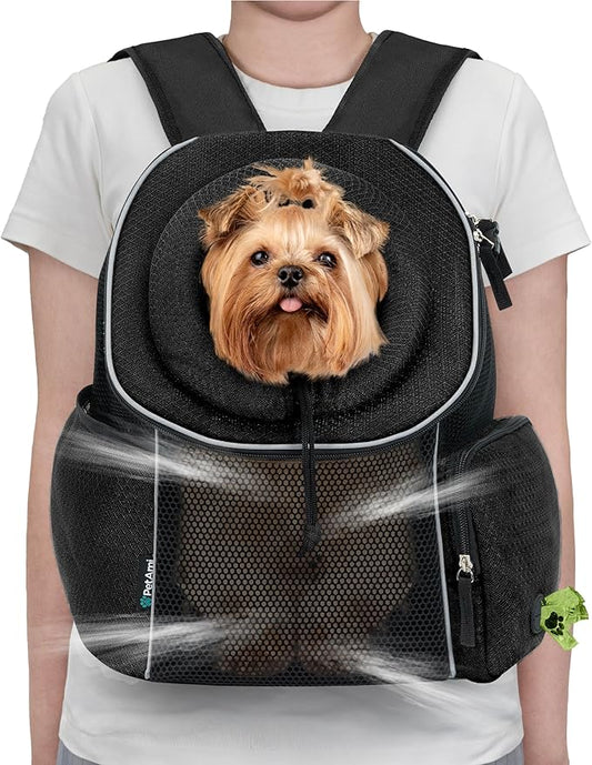 PetAmi Dog Front Carrier Backpack, Ventilated Adjustable Dog Pet Cat Chest Carrier Backpack, Dog Carrier for Hiking Camping Travel, Small Dog Puppy Medium Cat Carrying Bag, Max 14 lbs, Black
