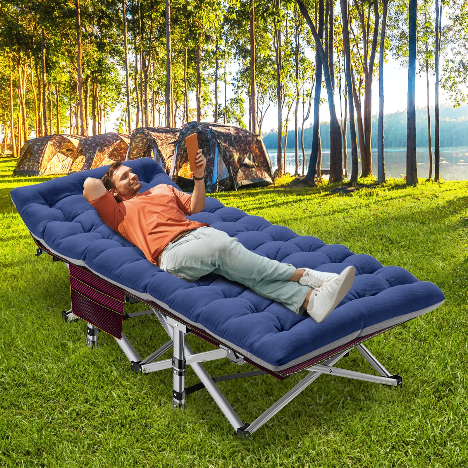 ABORON Camping Cot for Adults, 28 in Wide Folding Bed with Mattress
