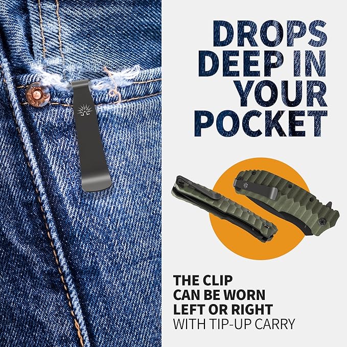 Off-Grid Knives - Rapid Fire Ranger, Camping & Hunting Knife, Cryo D2 Blade Steel with Olive Drab G10 Scales, Deep Clip, Left or Right Carry, Survival, Hiking, Fishing, Boating, Bushcraft