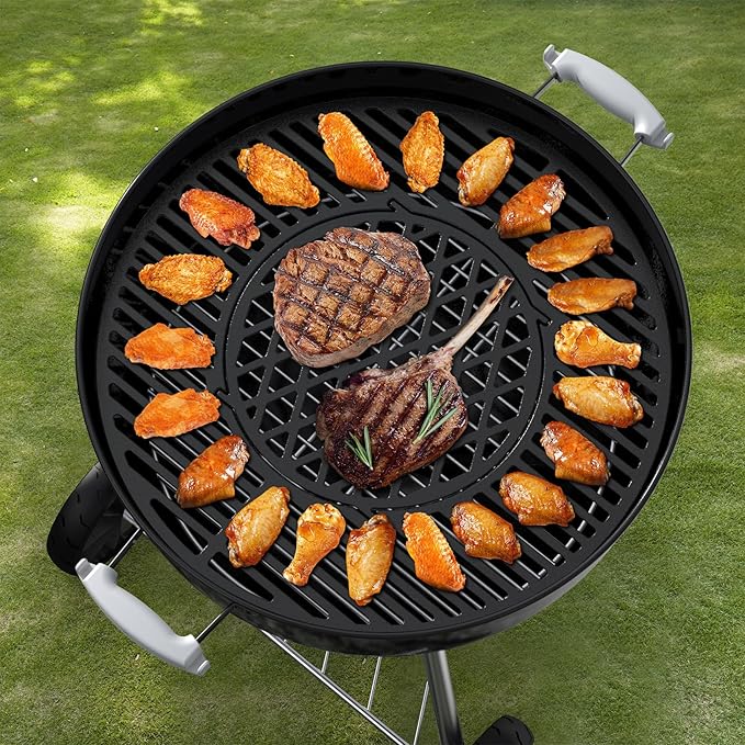 Charkettle Cast Iron Gourmet BBQ System 11.8 Inch Sear Grate Replacement for 8834, Thick Searing/Cooking Grid, Compatible with 22-1/2 inch Weber Charcoal Grills