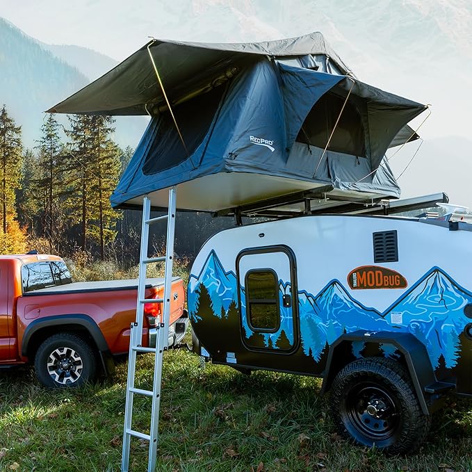 RecPro Soft Rooftop Tent with Mattress Pad | Extendable Ladder | Ventilation & Airflow | Weather Protection | Fits Up to 3 People