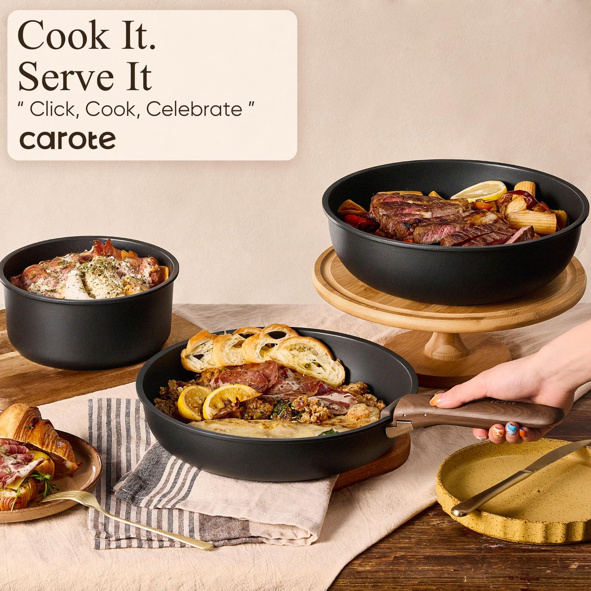 CAROTE 19pcs Pots and Pans Set Non Stick, Detachable Handle Cookware Set