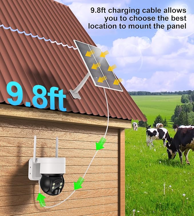 Ankway Solar Panel for Security Camera 7W Solar Panels for Cameras with 9.8ft Charging Cable, 5V Type C Port, IP65 Waterproof Camera Solar Panel Charger with 360° Adjustable Mounting (1 Pack)