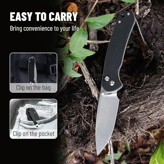 CJRB CUTLERY Pocket Knife Pyrite (J1925L) Button Lock EDC Large Foldable Knife AR-RPM9 Steel Blade and G10 Handle Black Outdoor for Women Men for Gifts