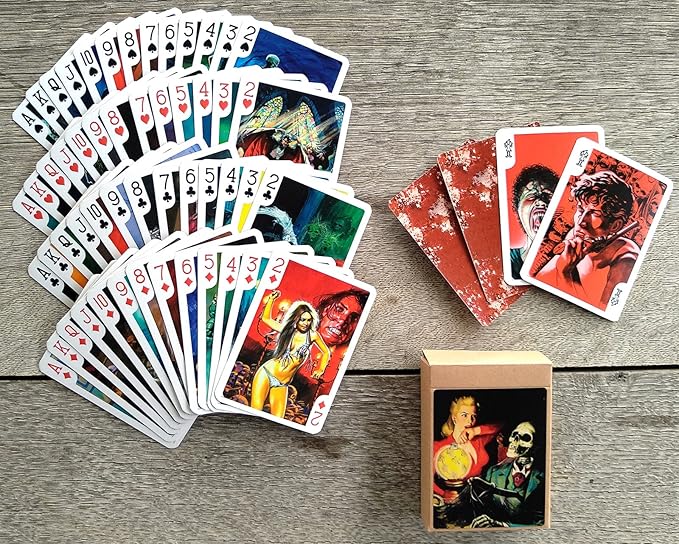 Horror Playing Cards (Poker Deck 54 Cards All Different) Vintage Horror Action Comics Pulp Fiction Scary Spooky Halloween