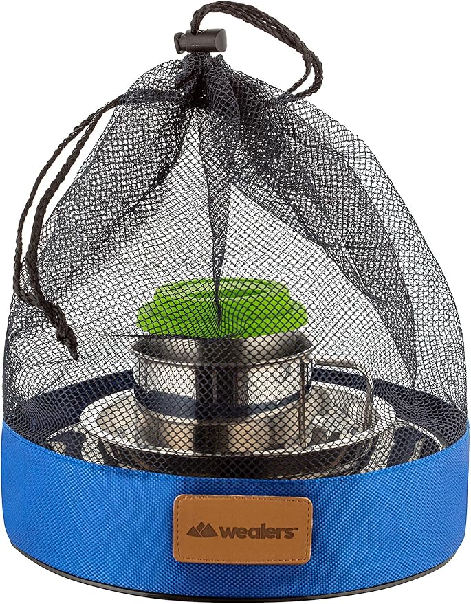 10-Piece Camping Dish Set - Stainless Steel Camp Mess Kit with Mesh Bag for Camping, Backpacking, Hiking - Complete Camping Dinnerware Set with Cup, Plate, Bowl, and Cutlery (with Zipper Cutlery Bag)