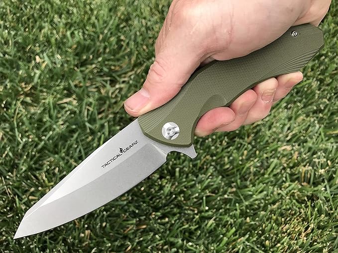 TACTICAL GEARZ Pocket Knife for EDC, G10 Handle, D2 Steel Stonewashed Blade, Includes Sheath (Zeta OD)