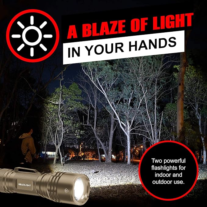 GearLight TAC LED Flashlight Pack - 2 Super Bright, Compact Tactical Flashlights with High Lumens for Outdoor Activity & Emergency Use - Gifts for Men & Women - Desert Tan