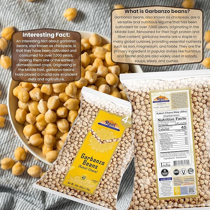 Rani Garbanzo Beans (Kabuli Chana) 64oz (4lbs) 1.81kg Bulk ~ All Natural | Vegan | Gluten Friendly | NON-GMO | Kosher | Indian Origin