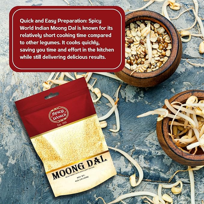 Spicy World Indian Moong Dal - 4 lbs | Premium Split Dry Beans | 100% Natural & Pure | Versatile & Nutritious Legume | Golden Lentils for Delicious Recipes