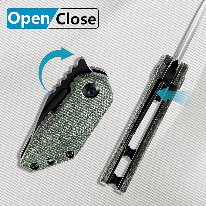 KANSEPT RIO Mini Pocket Folding Knives EDC Camping Folding Knife 1.56'' Black Stonewashed M390 Blade Pocket EDC Knife with Green Micarta Handle Everyday Carry K3044A2