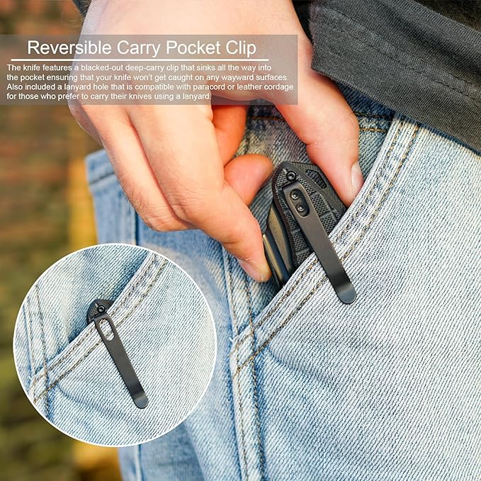 Folding Pocket Knife, 3.54" DC53 Steel Blade,4.65" G10 Handle, Liner Lock, Reversible Pocket Clip for Everyday Carry, Outdoor Activities. (Black PVD blade)