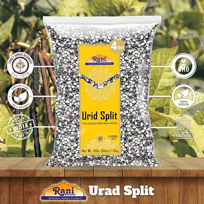 Rani Urid/Urad Split Chilka (Split Matpe Beans with Skin) Indian Lentils 64oz (4lbs) 1.81kg Bulk ~ All Natural | Gluten Friendly | Non-GMO | Kosher | Vegan | Indian Origin