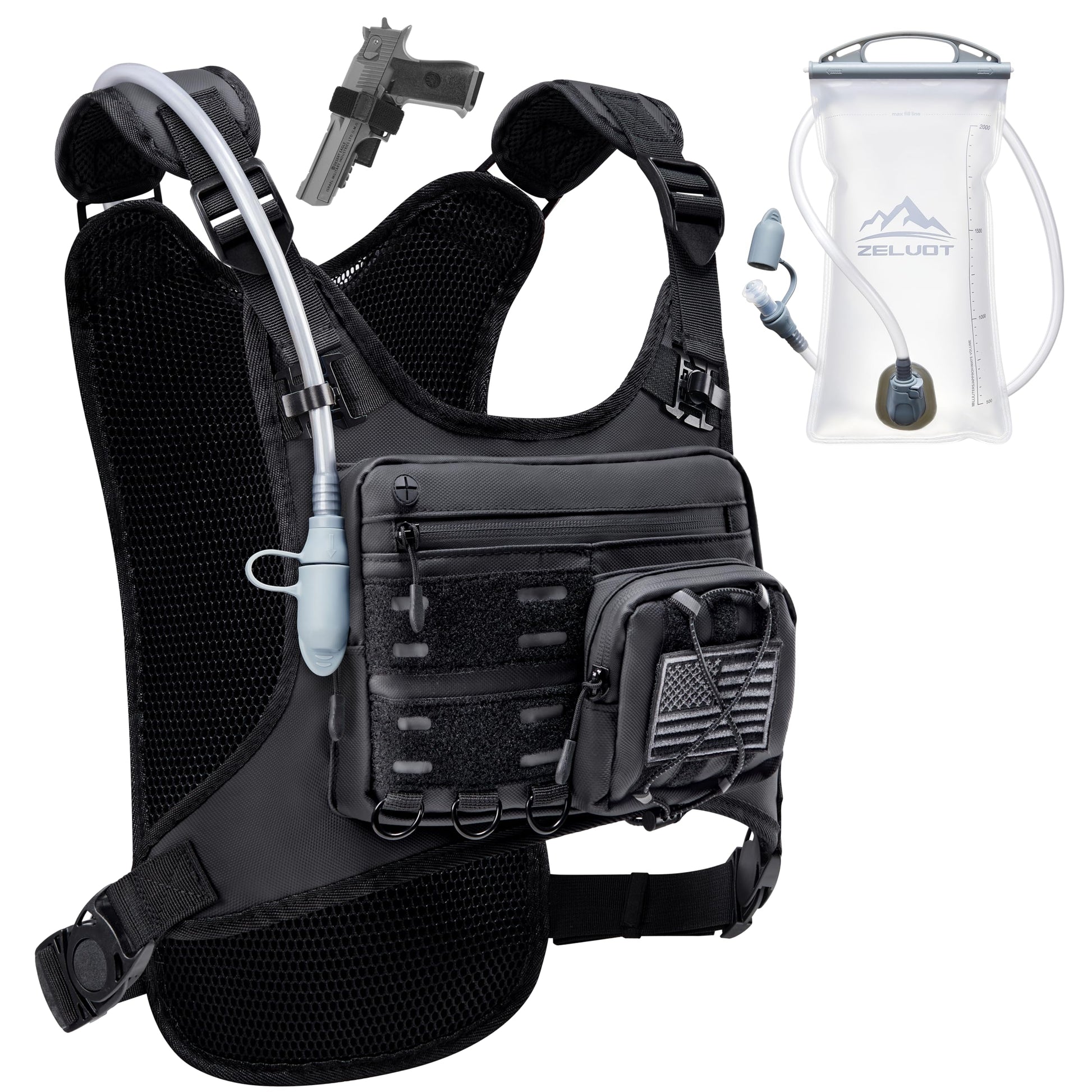Zelvot Running Vest with 2L Water Bladder, Hydration Backpack, U.S. Design Patent, Lightweight