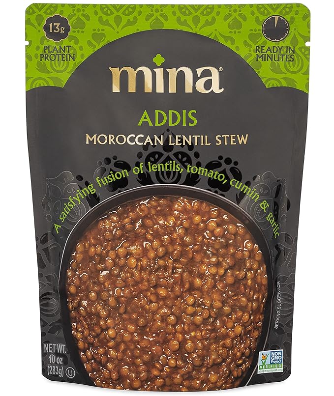 Mina Moroccan Lentils, Ready to Eat, Lentils High In Plant Based Protein, Vegan, Non-GMO, Gluten Free, Kosher, Microwavable, Packaged Meals & Side Dishes, 10 oz (Pack of 6)