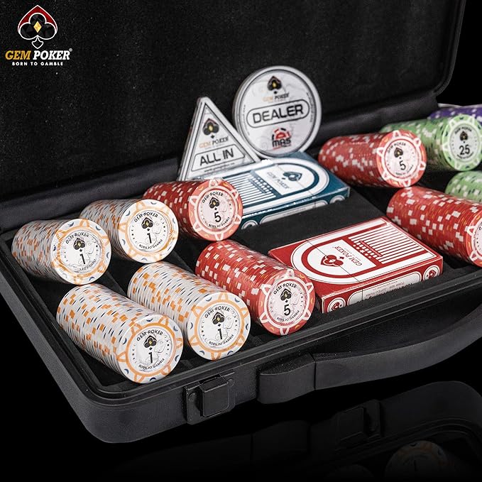 Luna 14 Gram Clay Poker Chips Set for Texas Hold’em, 300PCS Numbered Chips, Features a High-end Carrying Case with Strong Eva Foam Inside and German Polycarbonate Shell