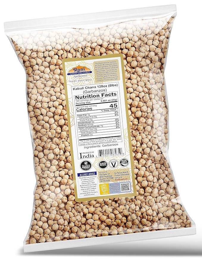 Rani Garbanzo Beans (Kabuli Chana) 128oz (8lbs) 3.63kg Bulk ~ All Natural | Vegan | Gluten Friendly | NON-GMO | Kosher | Indian Origin