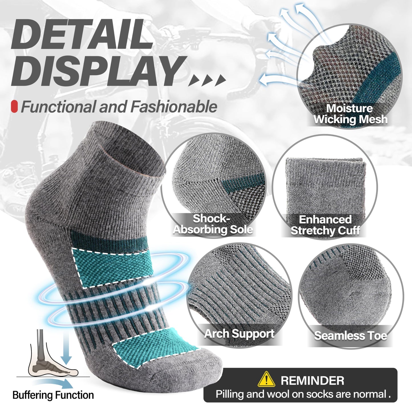 Anlisim Merino Wool Quarter Ankle Running Hiking Socks for Women and Men