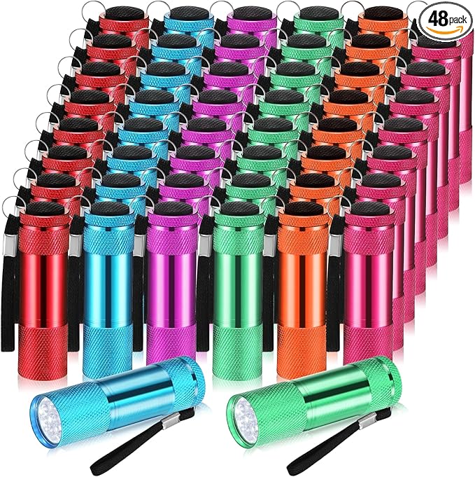 VIHOSE 48 Pcs Mini Flashlights Bulk, Bright Aluminum Handheld Flash Light with Lanyard, Small LED Flashlights for Kids Night Reading Emergency Hurricane Camping Hiking Party Favors(Multicolor)