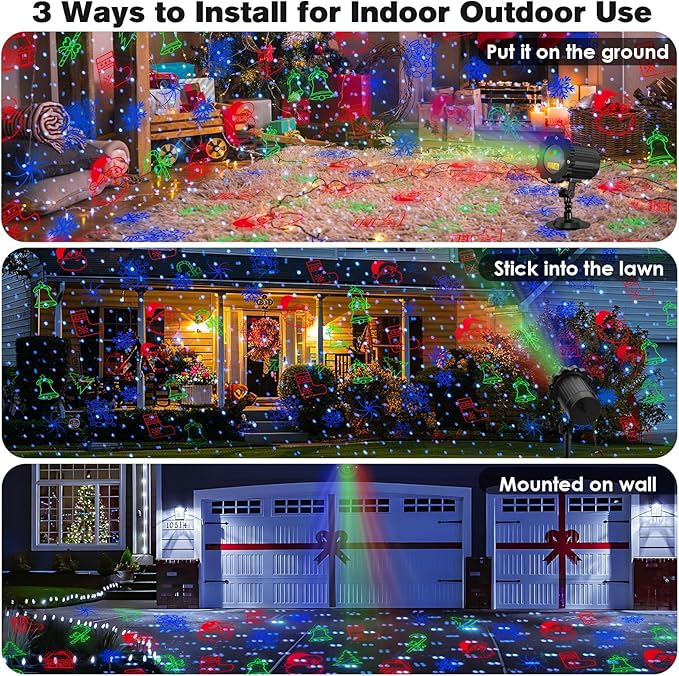 Laser Christmas Projector Lights Outdoor, 3 Colors RGB Christmas Laser Lights Outdoor Waterproof, Christmas Decorations Indoor Outdoor, Holiday Laser Light Projector for Home Garden Yard
