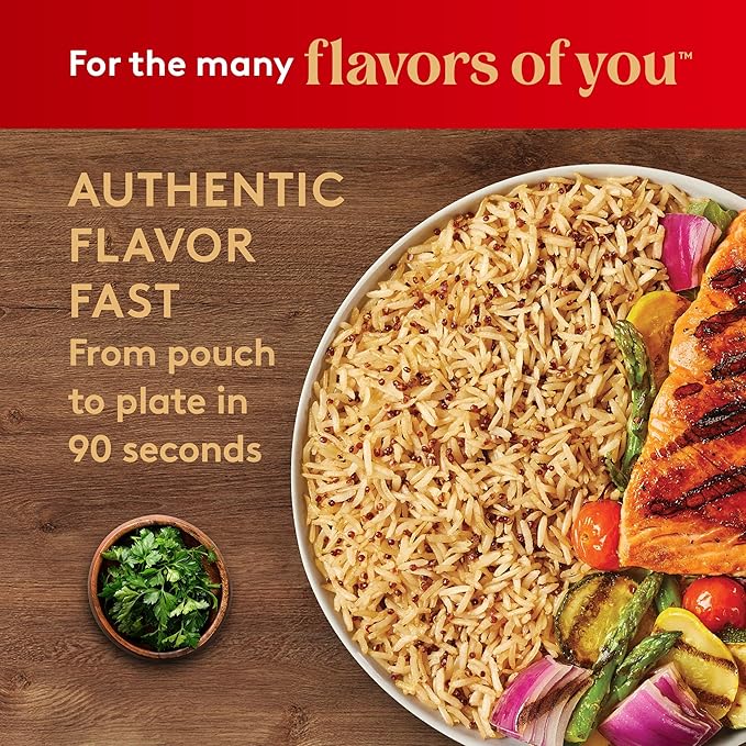 Royal Basmati Brown Rice with Quinoa and Garlic - Ready to Heat Basmati Rice - (6 Pack) 8.5 oz Microwaveable Pouch