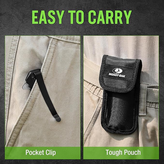 MOSSY OAK Folding Pocket Knife with Aluminium Alloy & G10 Handle, 4.75" Tactical Knife with Tungsten Steel Glass Breaker, Seatbelt Cutter, Belt Clip, Survival Knife for Emergency, Outdoor, Camping