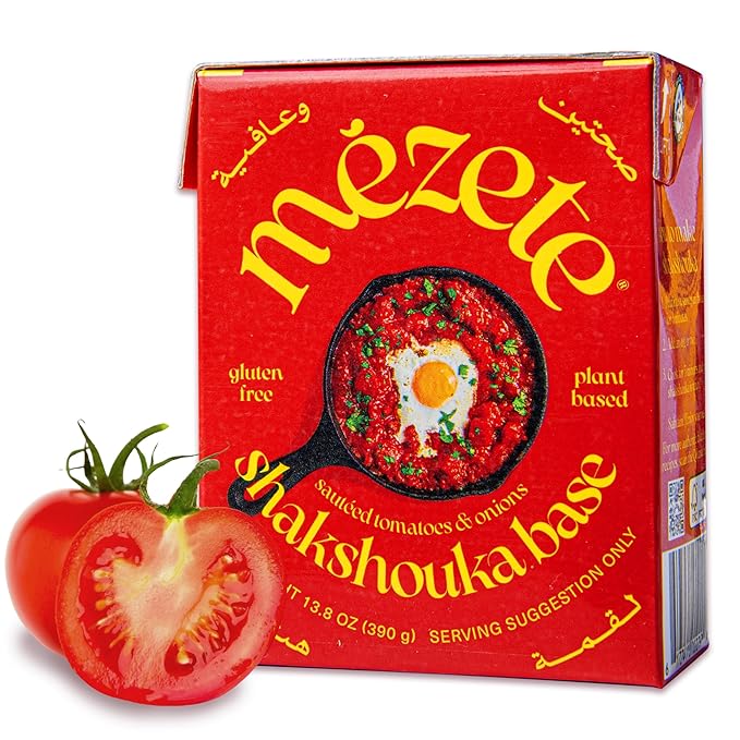 Mezete Shakshouka Stew Base | Shelf Stable | Gluten-Free Stew | All-Natural | No Preservatives or Additives | Authentic Middle Eastern | Ready to Use | Plant Based | 390g