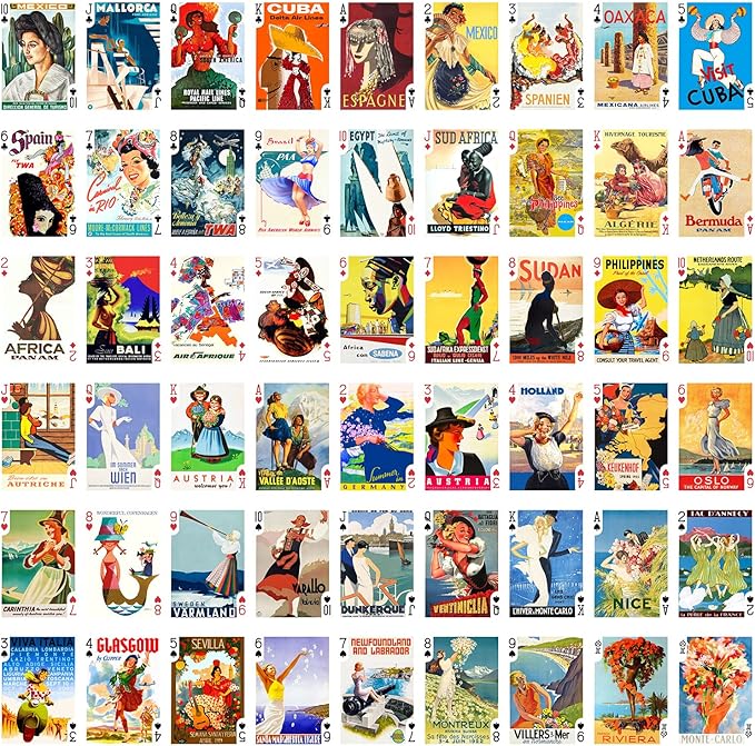 Girls on Travel Posters Playing Cards (Poker Deck 54 Cards All Different) Vintage Retro Travel Posters Avia Railroad