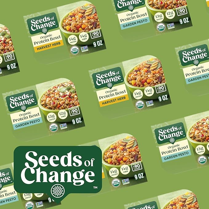 SEEDS OF CHANGE Organic Protein Bowl Garden Pesto, Prepared Entrée, Microwave in 90 Seconds, 9 oz (Pack of 6)