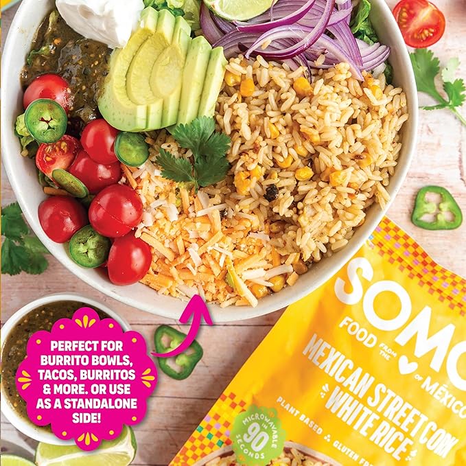 SOMOS Mexican Street Corn White Rice ??Gluten Free, Non-GMO, Vegan & Microwavable Meals Ready to Eat - Delicious, Healthy & Convenient - Perfect for Burrito Bowls, Tostadas & More | 8.8 oz (Pack of 6)