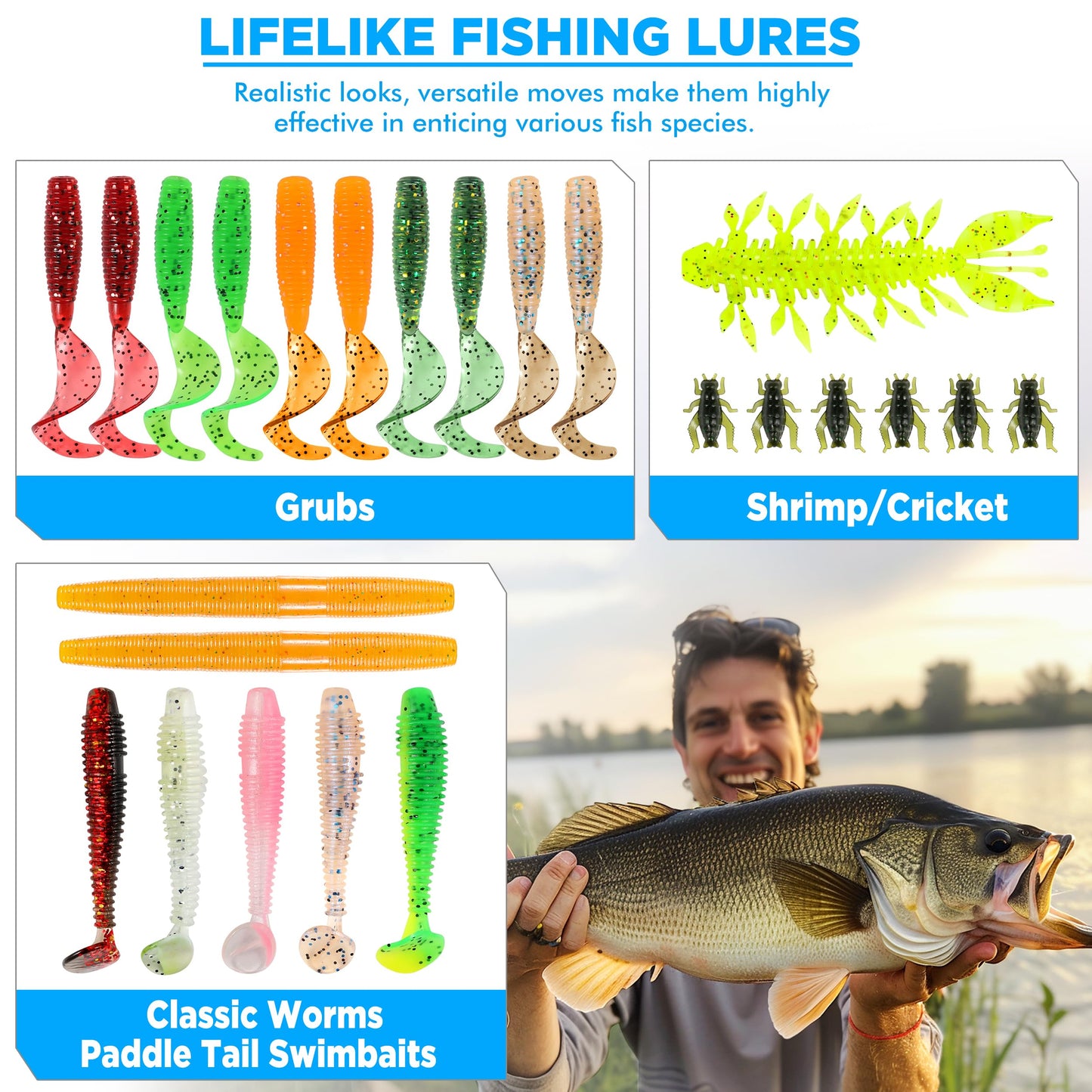PLUSINNO Fishing Lures, 137Pcs Tackle Box with Tackle Included, Crankbaits, Spoon, Hooks, Weights &