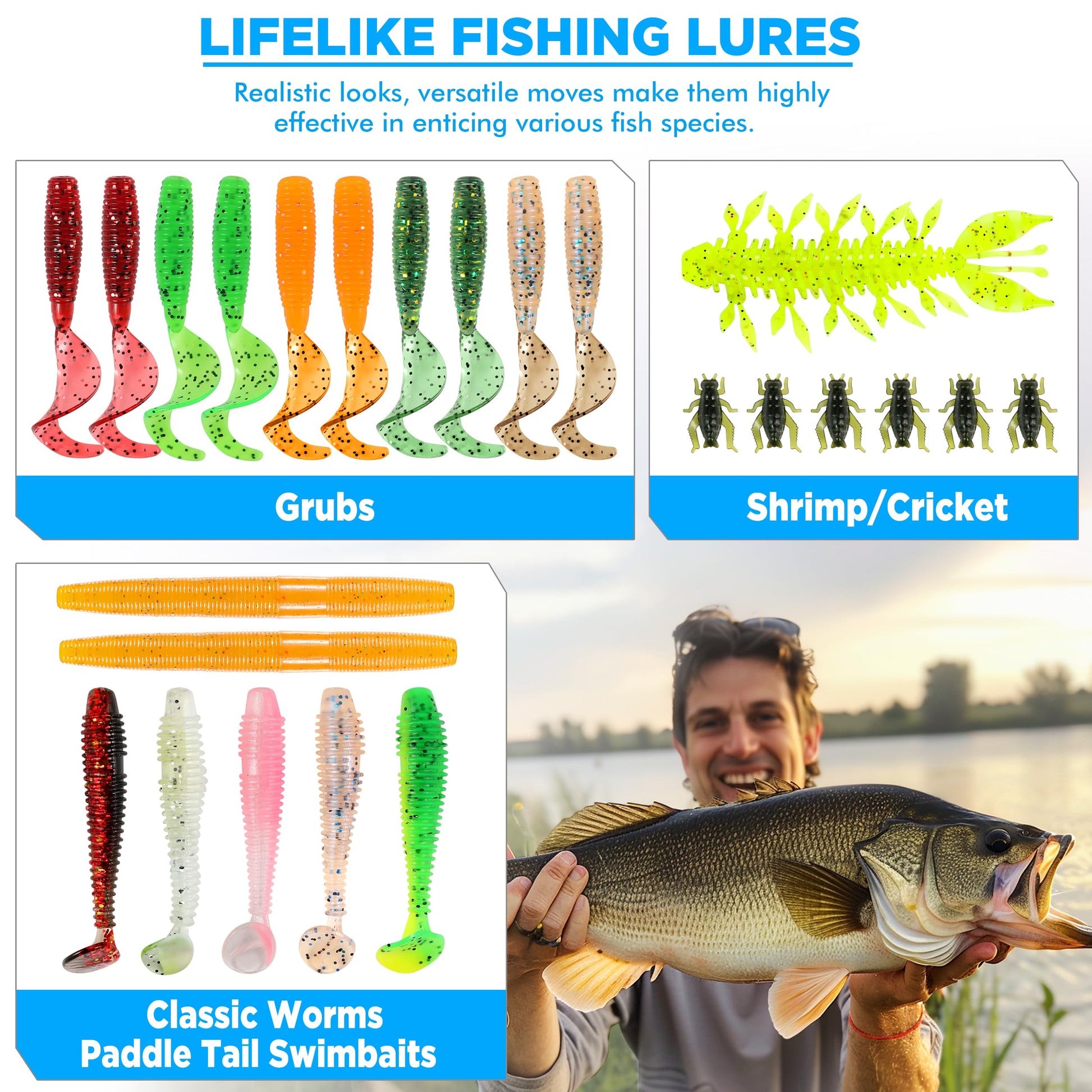 PLUSINNO Fishing Lures, 137Pcs Tackle Box with Tackle Included, Crankbaits, Spoon, Hooks, Weights &