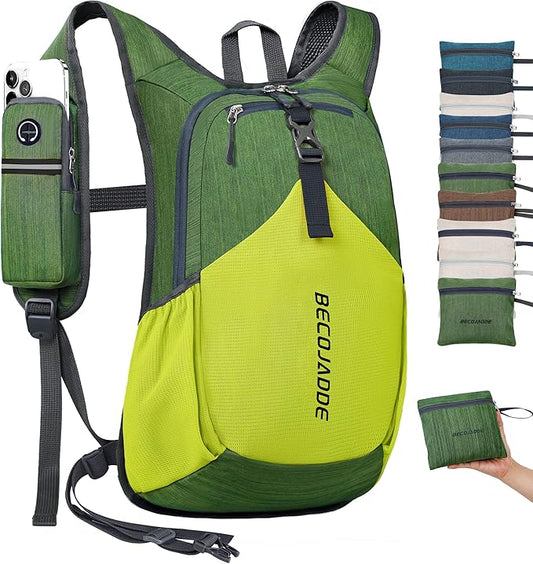 20L Small Hiking Backpack for Men Women Foldable Packable Back Pack Ultralight Hiking Daypack for Travel Camping Outdoor, Olive Green Yellow